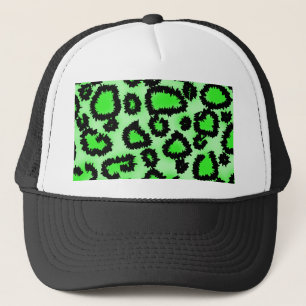 Black and Lime Green Leopard Print Pattern. Trucker Hat