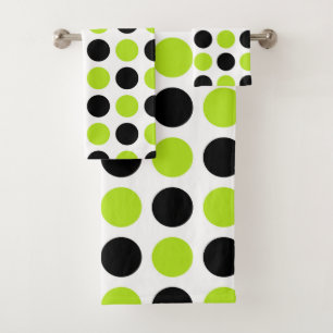 Black and Lime Green Polka Dots Bath Towel Set