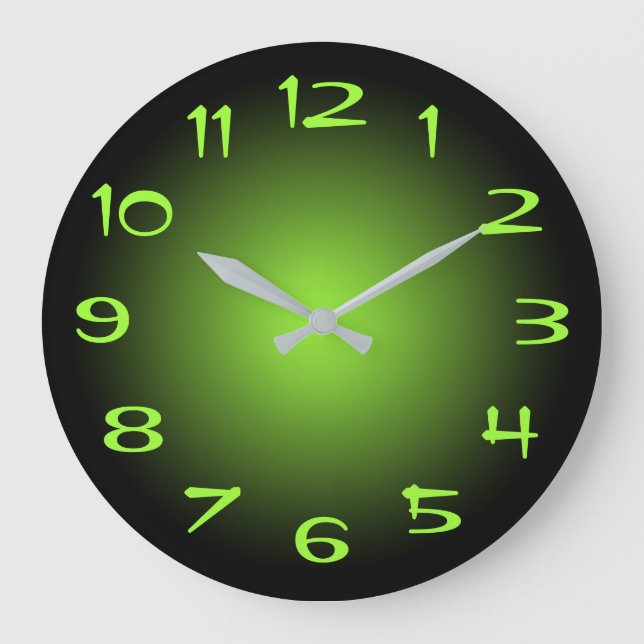 Black and Lime Green Radial Gradient Large Clock (Front)