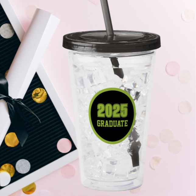 Black and Lime Green School Colours Graduate Year Acrylic Tumbler (In Situ Graduation)