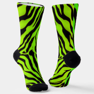 Black And Lime Tiger Stripes Animal Print Socks
