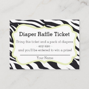Black and Lime Zebra Diaper Raffle Ticket Enclosure Card