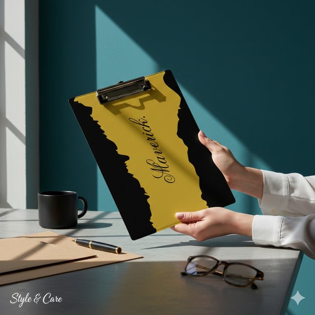 Black and M Gold Clipboard with Displayed Name (Black and Metallic Gold Clipboard with Displayed Name)