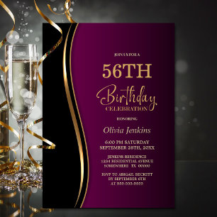 Black and Magenta Red Birthday Party Invitation
