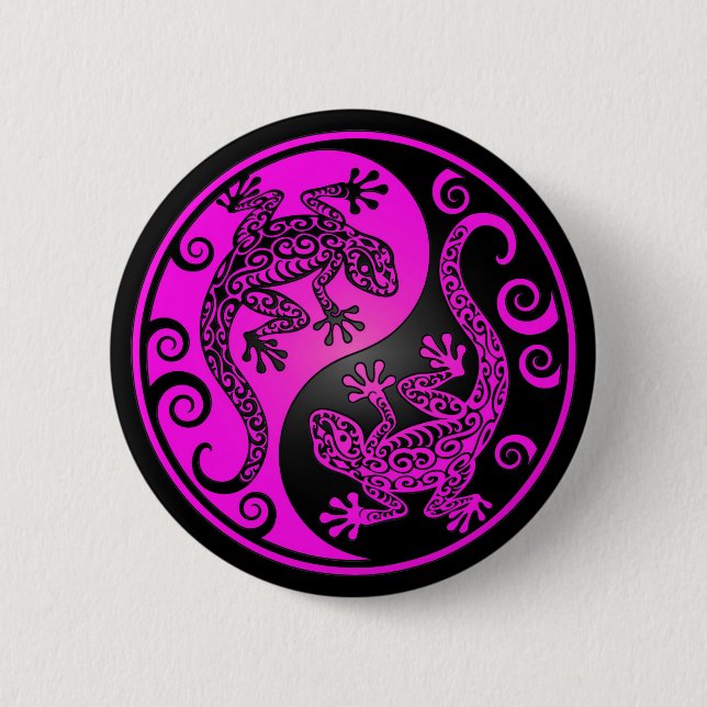 Black and Magenta Yin Yang Geckos 6 Cm Round Badge (Front)