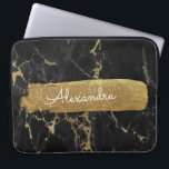 Black and Marble with Gold Foil and Glitter Laptop Sleeve<br><div class="desc">Black and Marble with Gold Foil and Glitter Elegant Monogram Name Case. This case can be customised to include your first name.</div>
