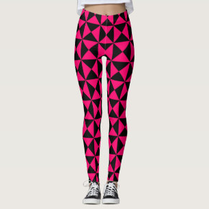 Black and Maroon Geometric Texture Pattern Leggings