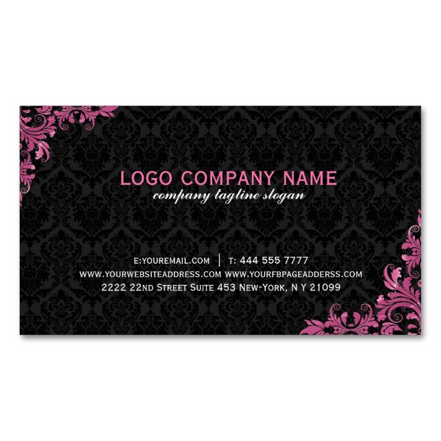 Black And Maroon Red Floral Lace 2 Magnetic Business Card (Front)