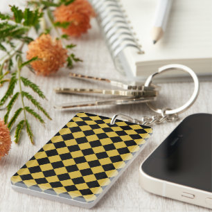Black and Metallic Gold Chevron Pattern Stylish Key Ring
