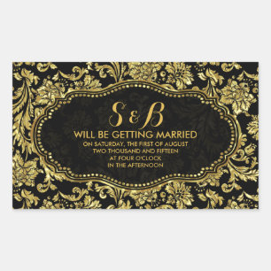 Black And Metallic Gold Floral Damasks 3a Pattern Rectangular Sticker