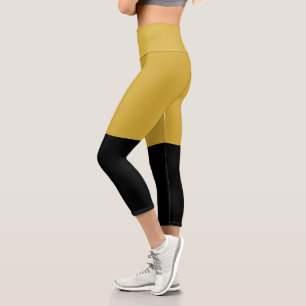 Black and Metallic Gold Modern Elegant Capri Leggings