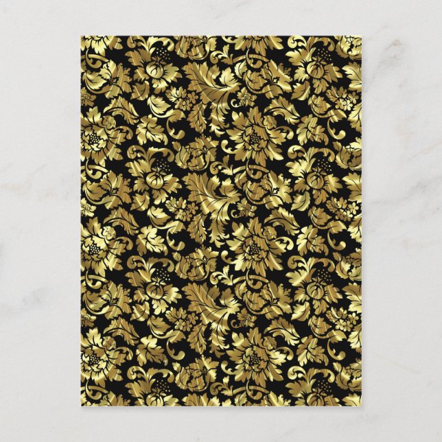 Black And Metallic Gold Vintage Damasks Postcard (Front)