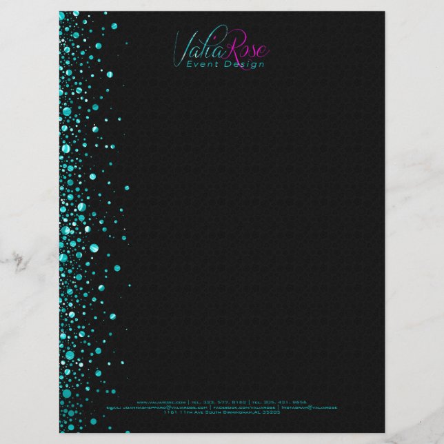 Black And Metallic Teal Random Circle Design 2 Personalized Letterhead (Front)