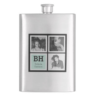 Black and Mint Custom Instagram Photos Personalise Hip Flask