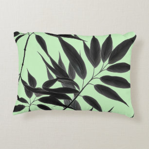 Black and Mint Green Bamboo Plant Decorative Cushion