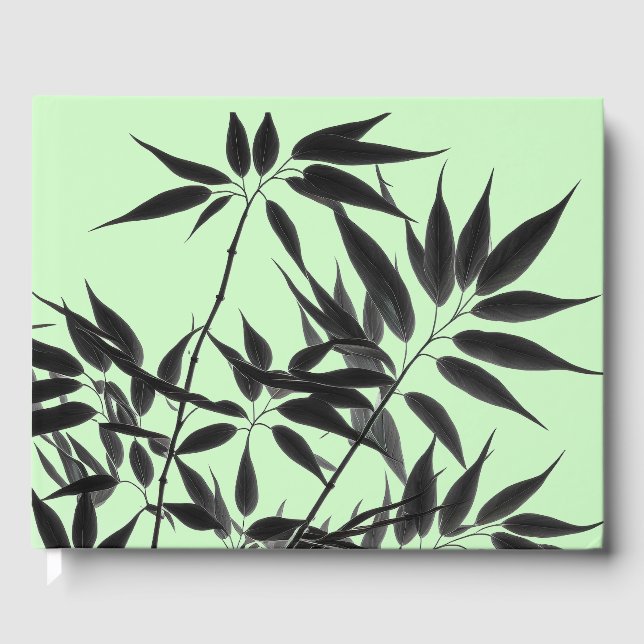Black and Mint Green Bamboo Plant Guest Book (Front)