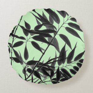 Black and Mint Green Bamboo Plant Round Cushion