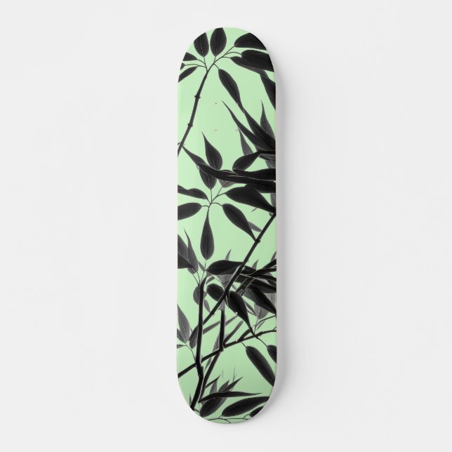 Black and Mint Green Bamboo Plant Skateboard (Front)