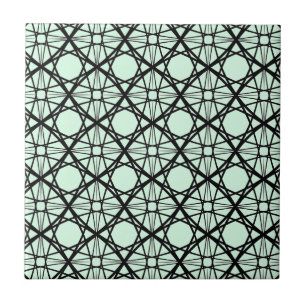 Black and Mint Green Geometric Art  Tile