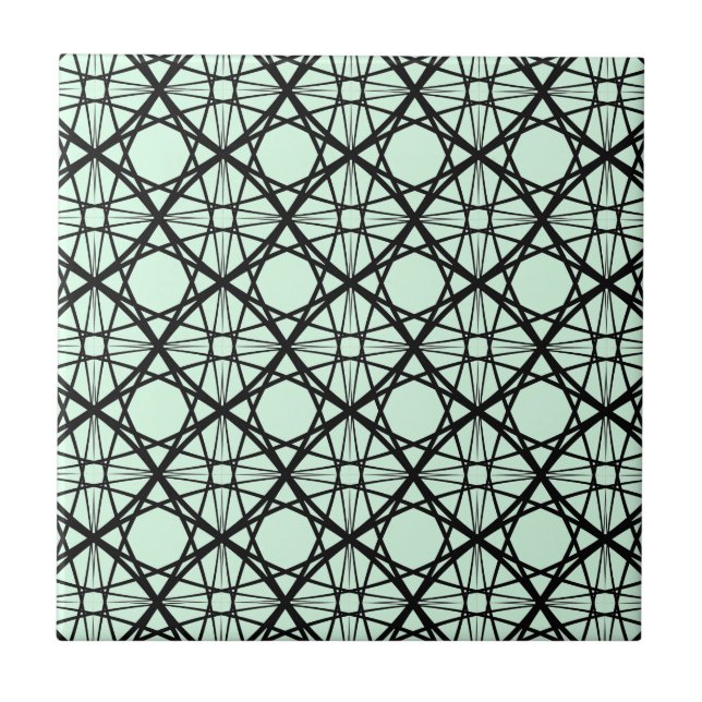 Black and Mint Green Geometric Art  Tile (Front)