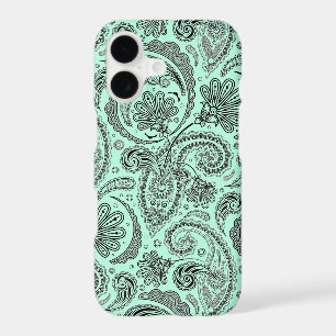 Black And Mint-Green Ornate Floral Paisley