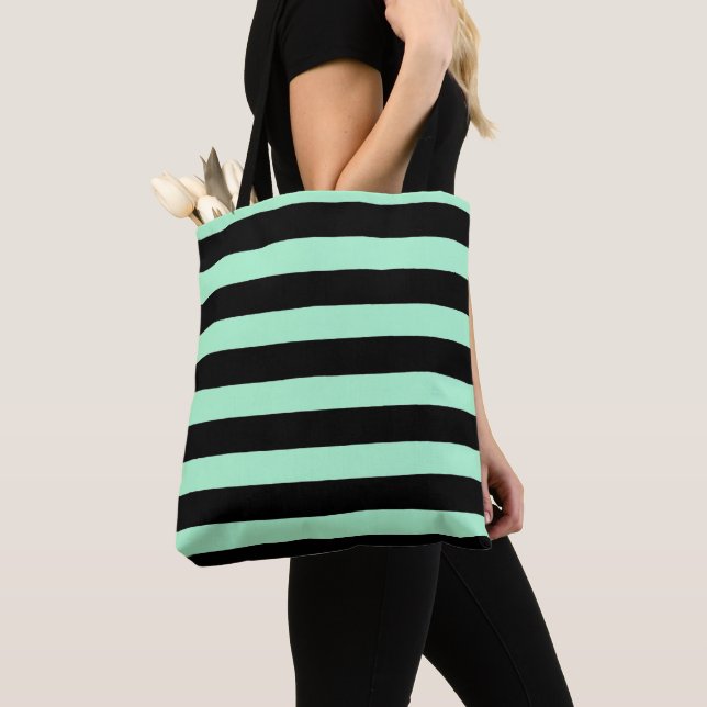 Black and Mint Green Tote Bag (Close Up)