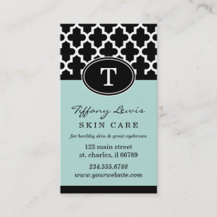 Black and Mint Monogram Moroccan Print Business Card
