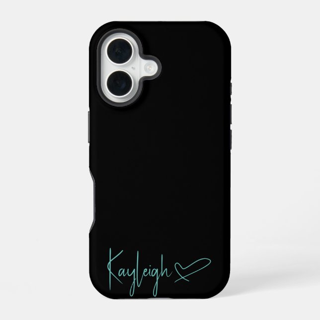 Black and Mint Script Name with Heart Phone Case (Back)