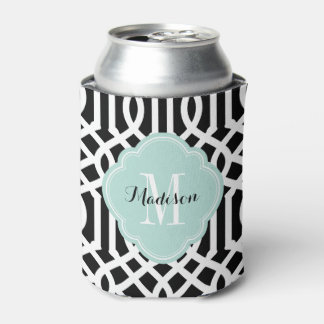 Black and Mint Trellis Monogram Can Cooler