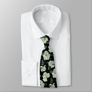 Black and Moody Elegant White Floral Pattern Tie