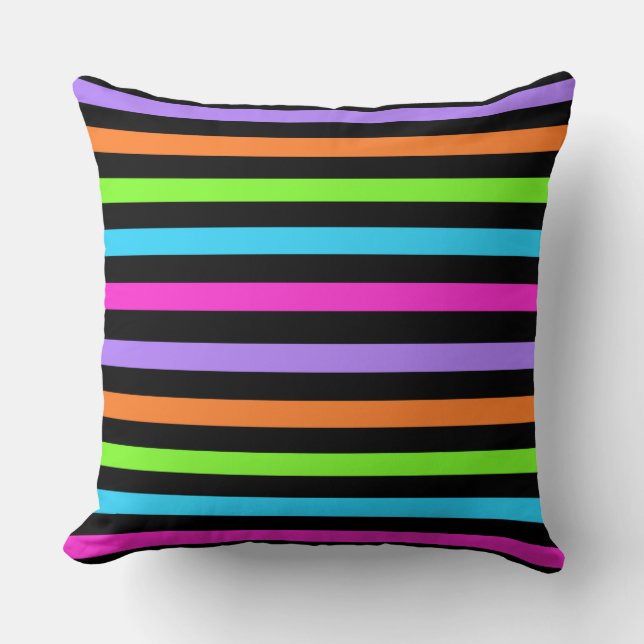 Black and Multi Striped Cushion (Front)