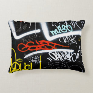 Black and multicolored graffiti art decorative cushion