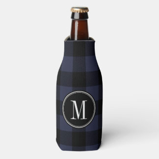 Black and Navy Buffalo Check Monogram Bottle Cooler