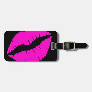 Black and Neon Pink Lipstick Kiss Luggage Tag