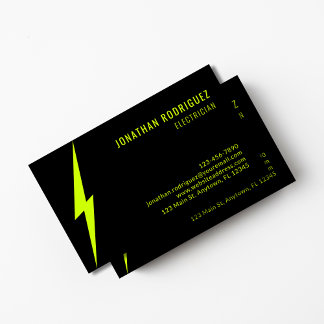 Black And Neon Yellow Lighting Custom Electrician  Business Card