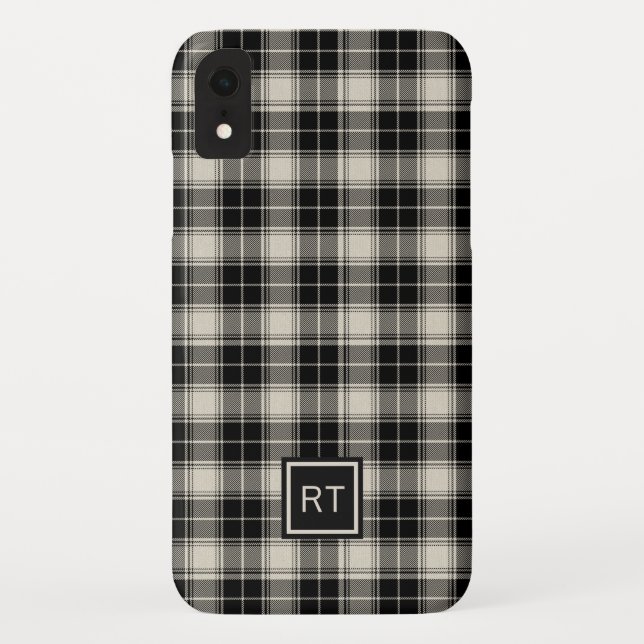 Black and Off White Plaid with Monogram Case-Mate iPhone Case (Back)