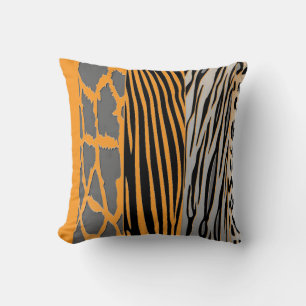 Black And Orange Animal Printed Zebra Stripe  Cushion