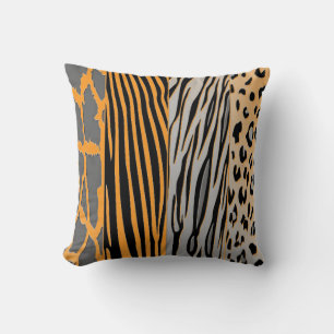 Black And Orange Animal Printed Zebra Stripe Pillo Cushion