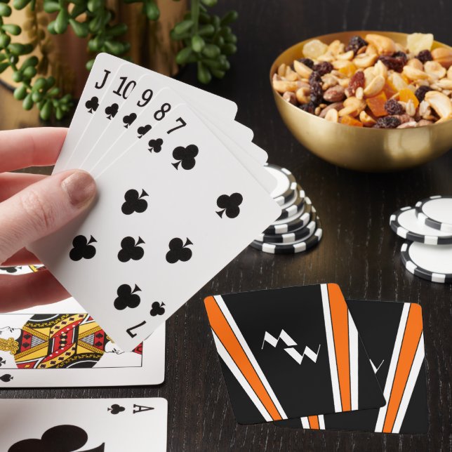 Black And Orange Art Deco Design Monogrammed Playing Cards (In Situ)