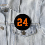 Black and Orange Athlete Jersey Number 7.5 Cm Round Badge<br><div class="desc">Cheer on your favourite sports team, football player or just show off your school pride with a custom personalised spirit button! Personalise with a player's jersey number or other custom text. Perfect for football, basketball, baseball and soccer games! Create custom pins for the whole team, cheerleaders, parents and siblings to...</div>