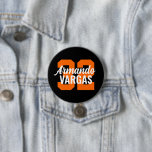 Black and Orange Athlete Jersey Number 7.5 Cm Round Badge<br><div class="desc">Cheer on your favourite sports team, football player or just show off your school pride with a custom personalised spirit button! Personalise with a player's jersey number or other custom text. Perfect for football, basketball, baseball and soccer games! Create custom pins for the whole team, cheerleaders, parents and siblings to...</div>