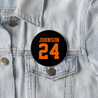 Black and Orange Athlete Name Jersey Number 7.5 Cm Round Badge