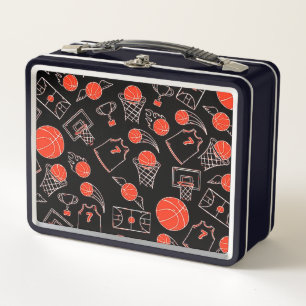 Black And Orange Basketball Theme Metal Lunch Box