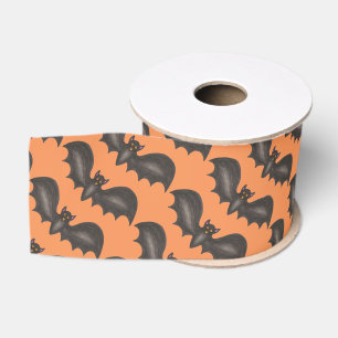 Black and Orange Bat Print Halloween Party Decor Grosgrain Ribbon