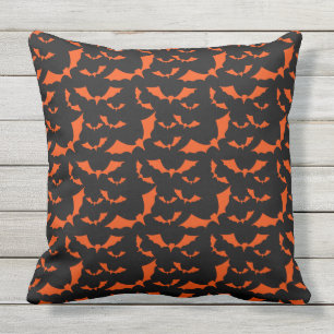 black and orange bats halloween pattern cushion