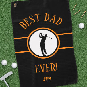 Black and Orange Best Dad Ever Personalised Golfer Golf Towel