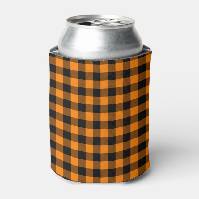 Black and Orange Buffalo Check Can Cooler (Can Front)