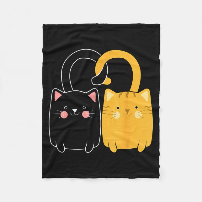 Black And Orange Cat Valentine Ginger Cat Valentin Fleece Blanket (Front)