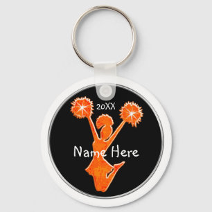 Black and Orange Cheap Cheer Keychains, YEAR, NAME Key Ring