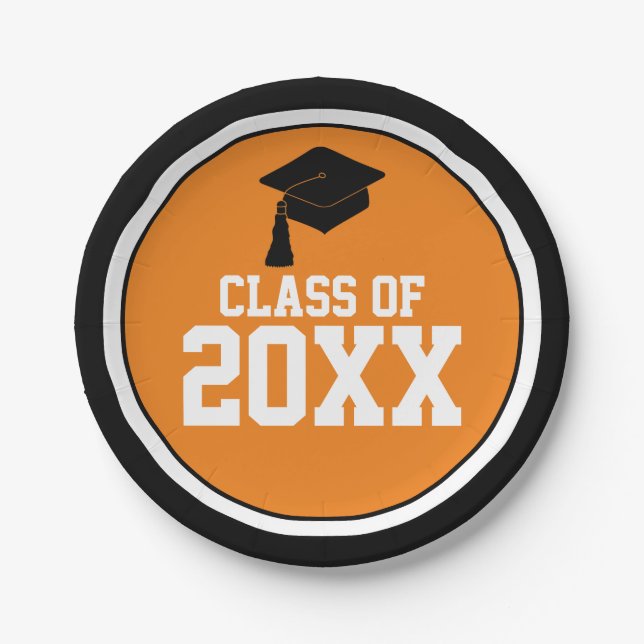 Black and Orange Class Year Graduation Party Paper Plate (Front)